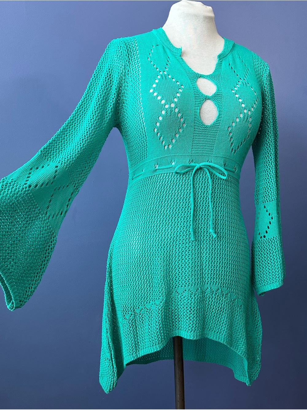Turquoise Knit Tunic Swim Cover-Up with Waist Tie